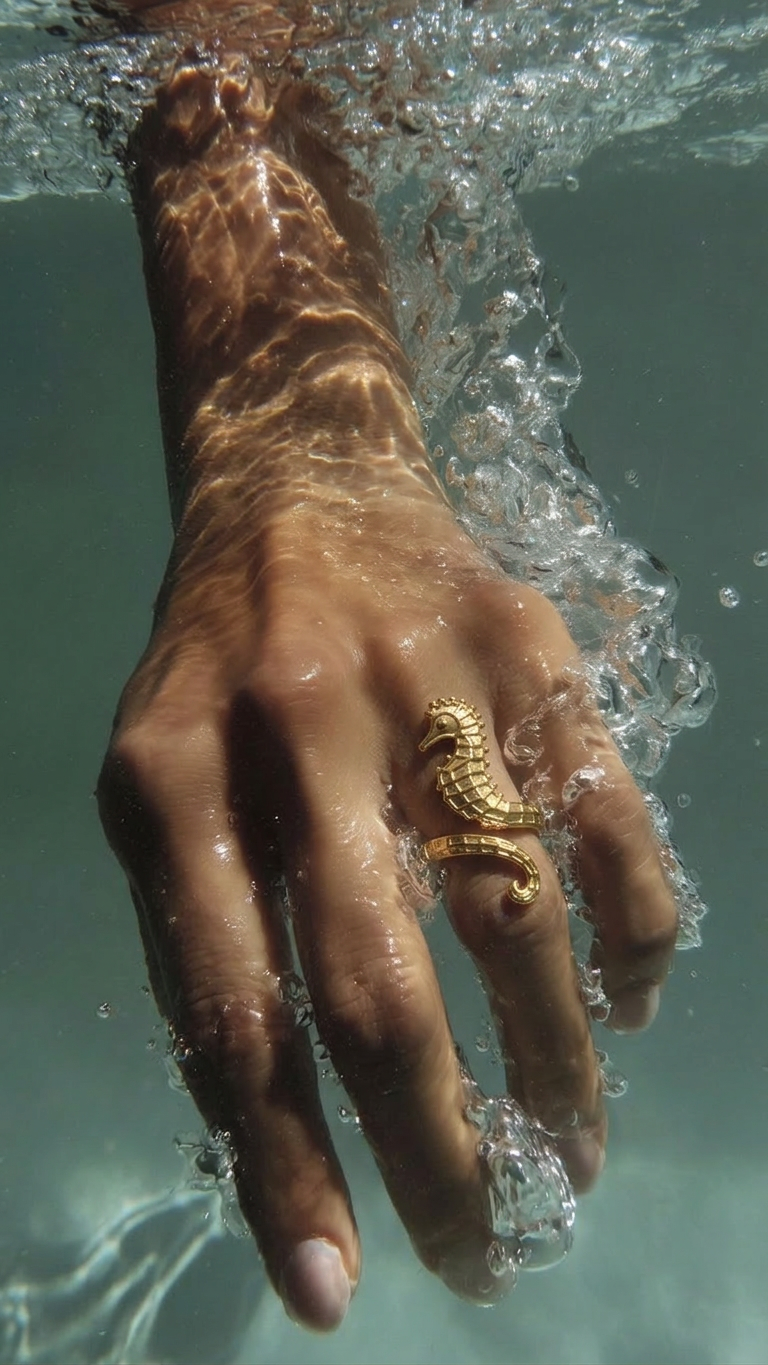 Golden Seahorse Ring